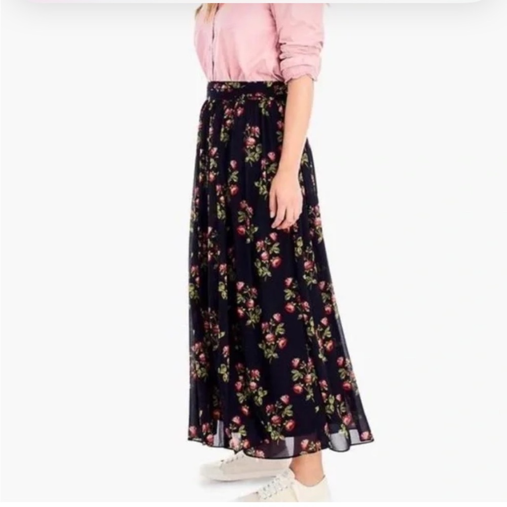 J.Crew Point Sur Floral Maxi Skirt Size 6 NWT Black Pink Boho Flowy Long Skirt